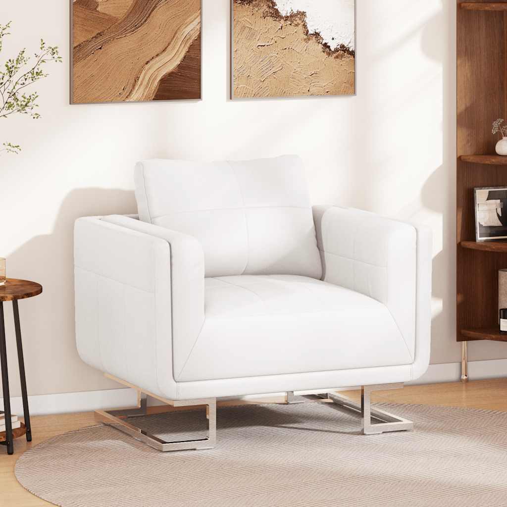 Fauteuil met verchroomde poten kubus kunstleer wit is nu te koop bij PeponiXL, paradijselijk wonen!