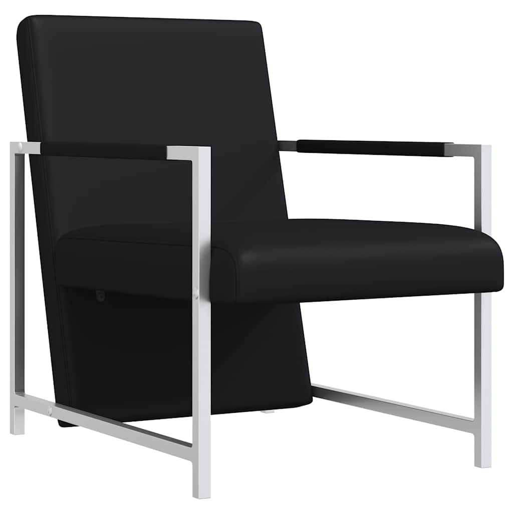 Fauteuil met chromen poten kunstleer zwart is nu te koop bij PeponiXL, paradijselijk wonen!