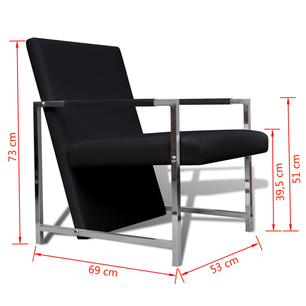 Fauteuil met chromen poten kunstleer zwart is nu te koop bij PeponiXL, paradijselijk wonen!
