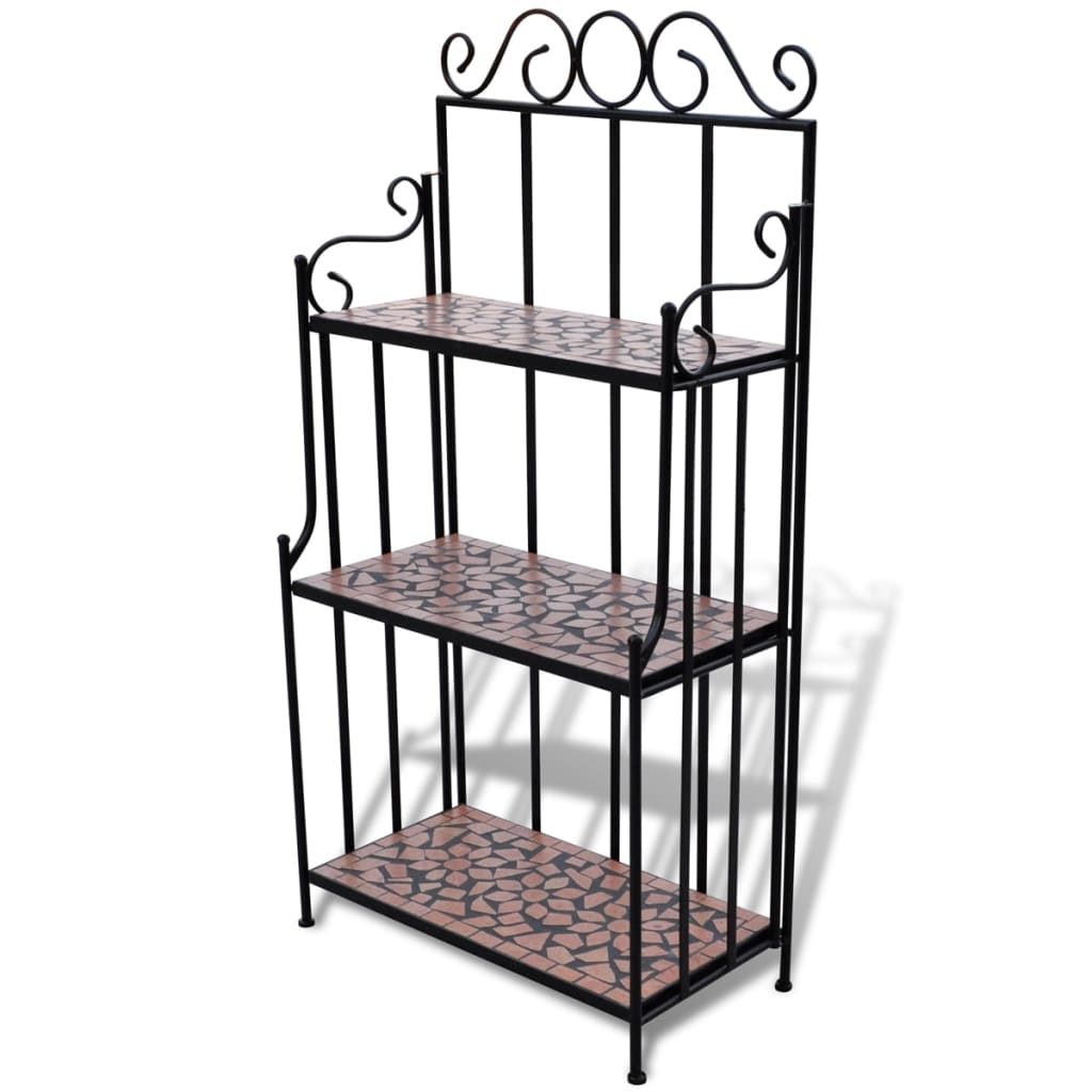 Plantenstandaard met 3 verdiepingen mozaïek terracotta