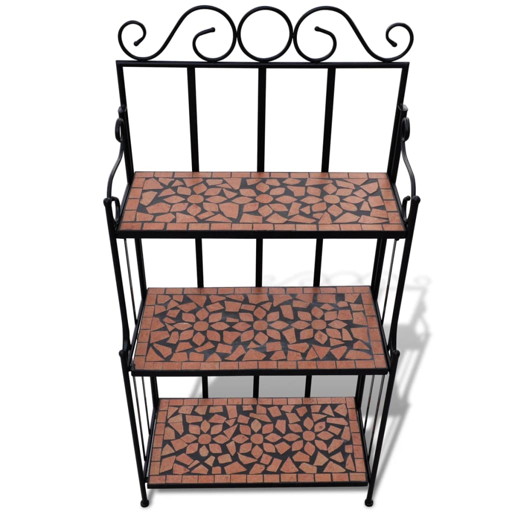 Plantenstandaard met 3 verdiepingen mozaïek terracotta
