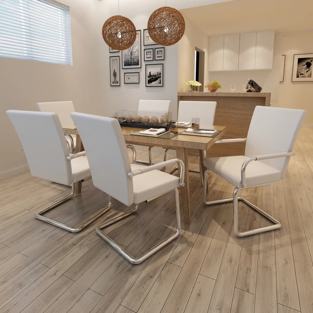 Eetkamerstoelen 6 st kunstleer wit is nu te koop bij PeponiXL, paradijselijk wonen!
