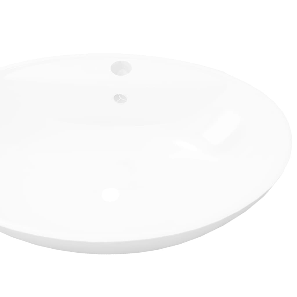 Luxe wastafel met overloop en kraangat ovaal keramiek is nu te koop bij PeponiXL, paradijselijk wonen!