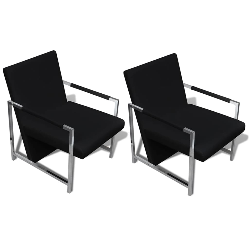 Fauteuils 2 st met chroom frame kunstleer zwart is nu te koop bij PeponiXL, paradijselijk wonen!