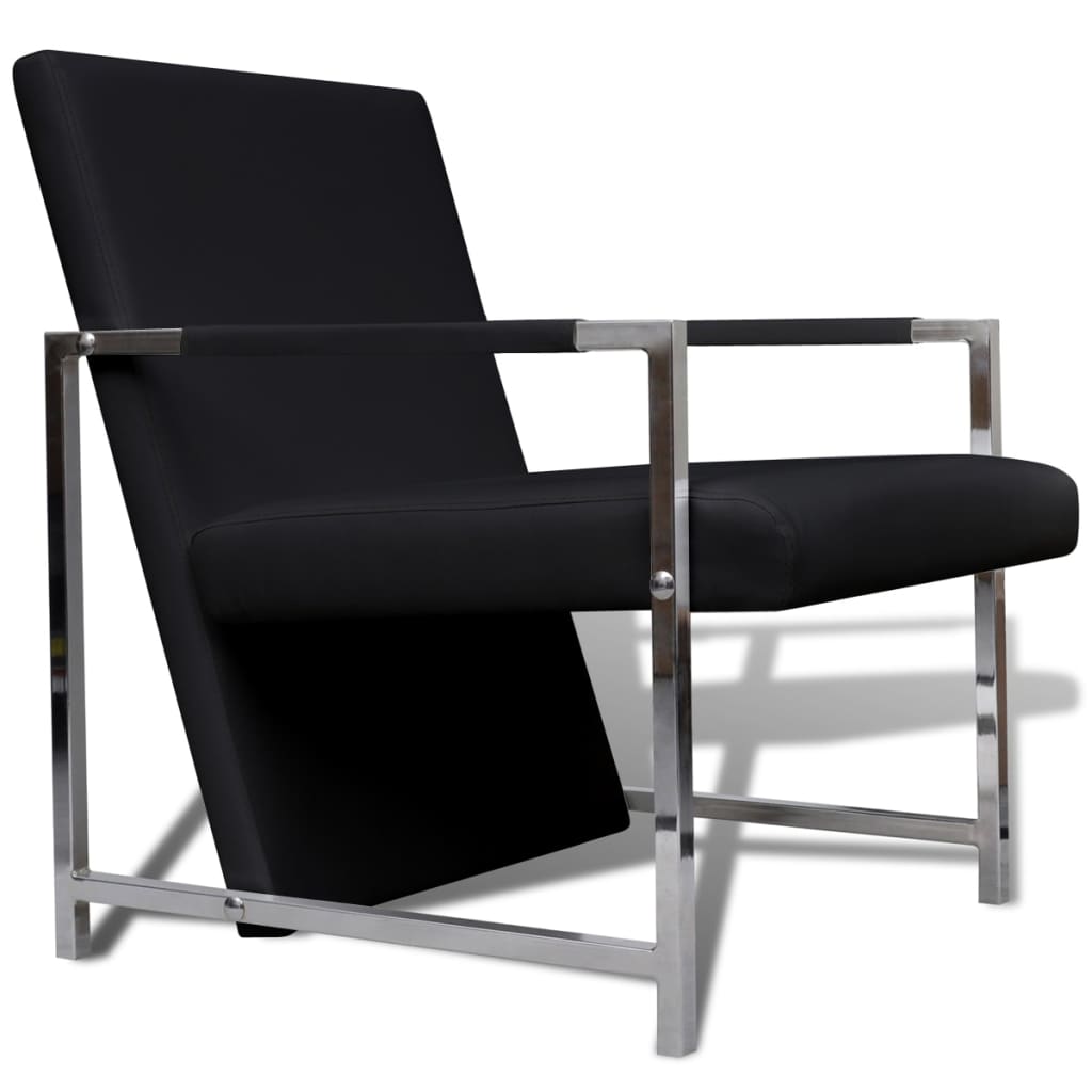 Fauteuils 2 st met chroom frame kunstleer zwart is nu te koop bij PeponiXL, paradijselijk wonen!