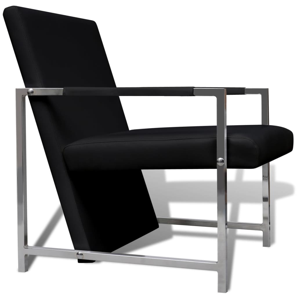 Fauteuils 2 st met chroom frame kunstleer zwart is nu te koop bij PeponiXL, paradijselijk wonen!