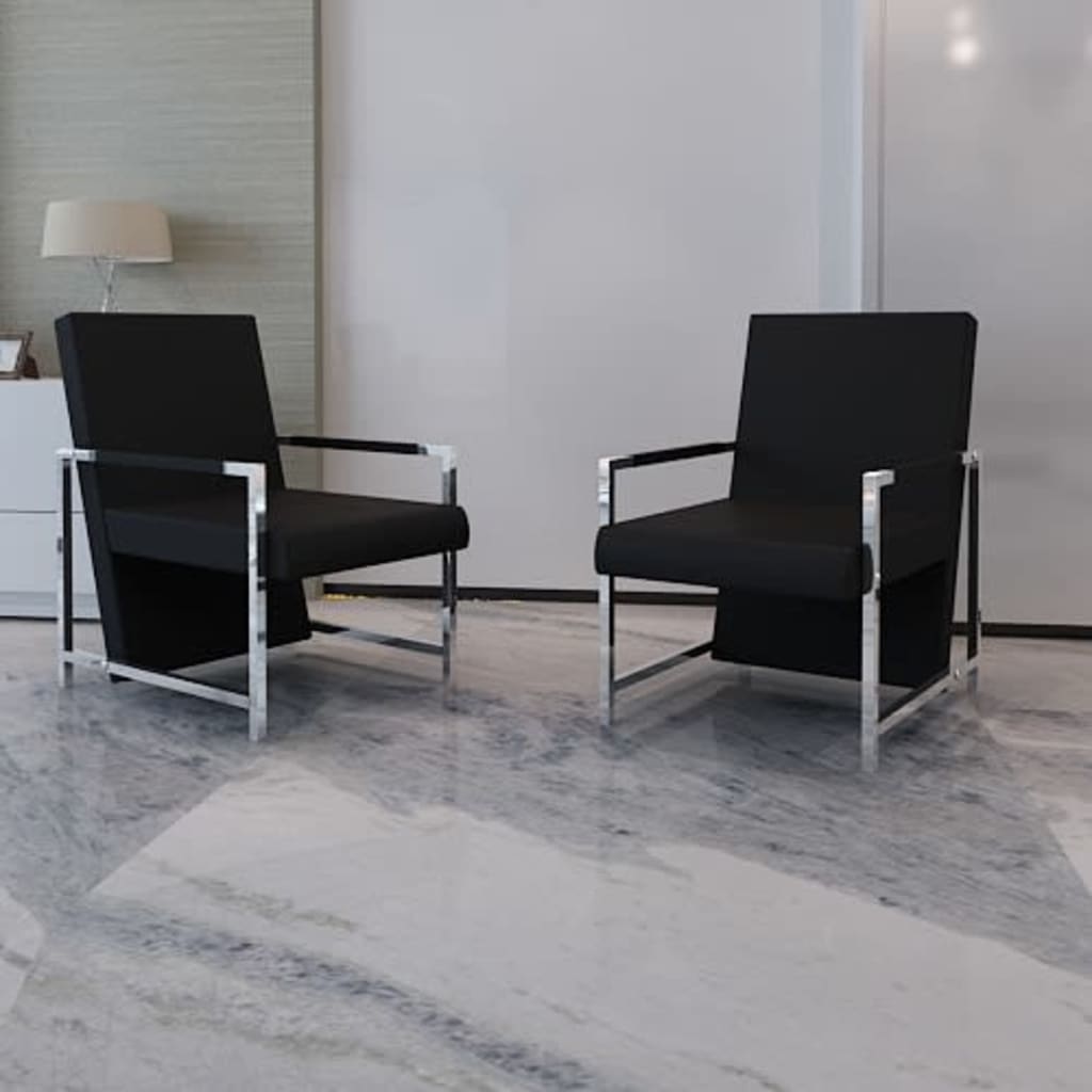 Fauteuils 2 st met chroom frame kunstleer zwart is nu te koop bij PeponiXL, paradijselijk wonen!
