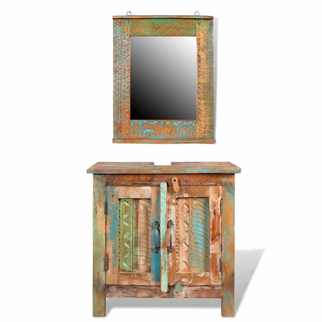 Badkamerset met kast en spiegel massief gerecycled hout is nu te koop bij PeponiXL, paradijselijk wonen!