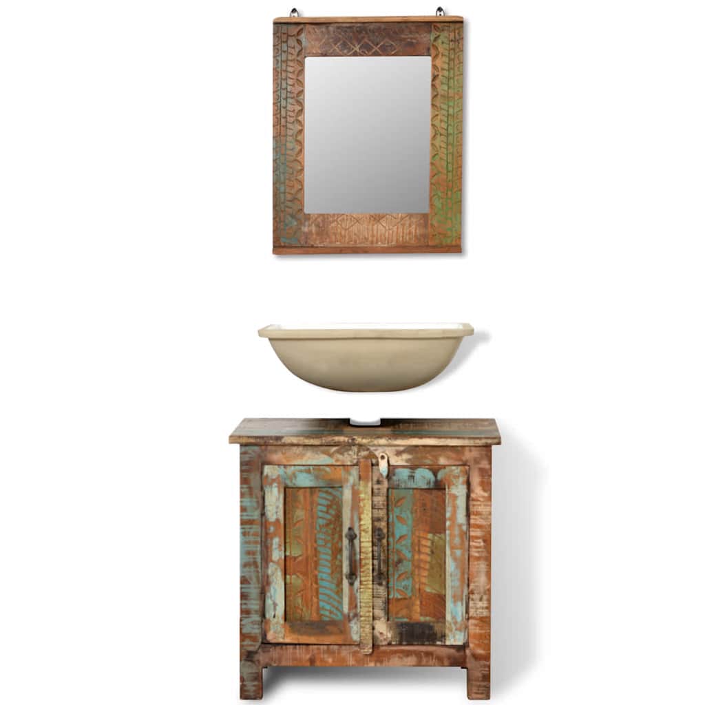 Badkamerset met kast en spiegel massief gerecycled hout is nu te koop bij PeponiXL, paradijselijk wonen!