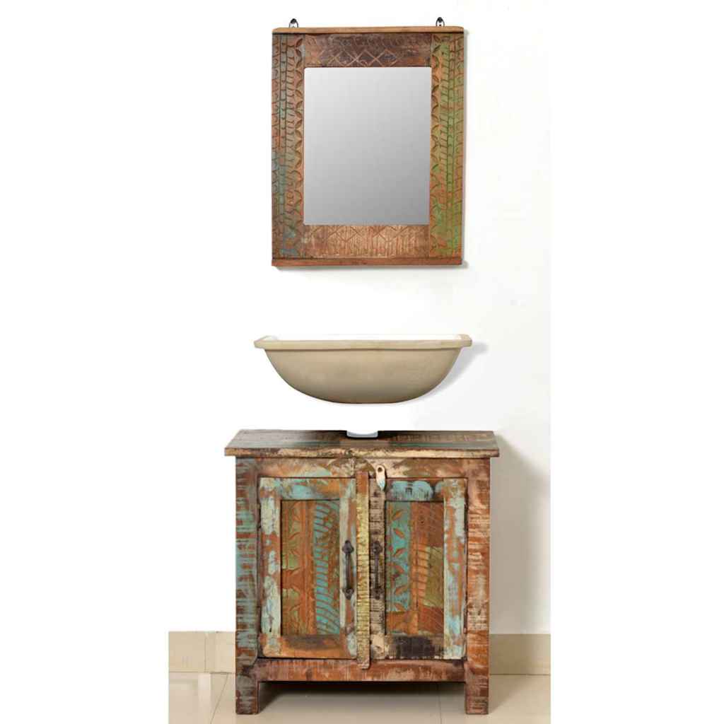 Badkamerset met kast en spiegel massief gerecycled hout is nu te koop bij PeponiXL, paradijselijk wonen!