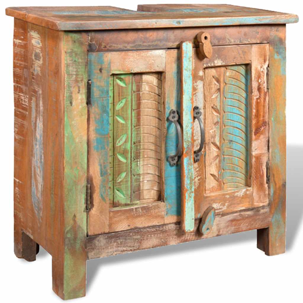 Badkamerset met kast en spiegel massief gerecycled hout is nu te koop bij PeponiXL, paradijselijk wonen!