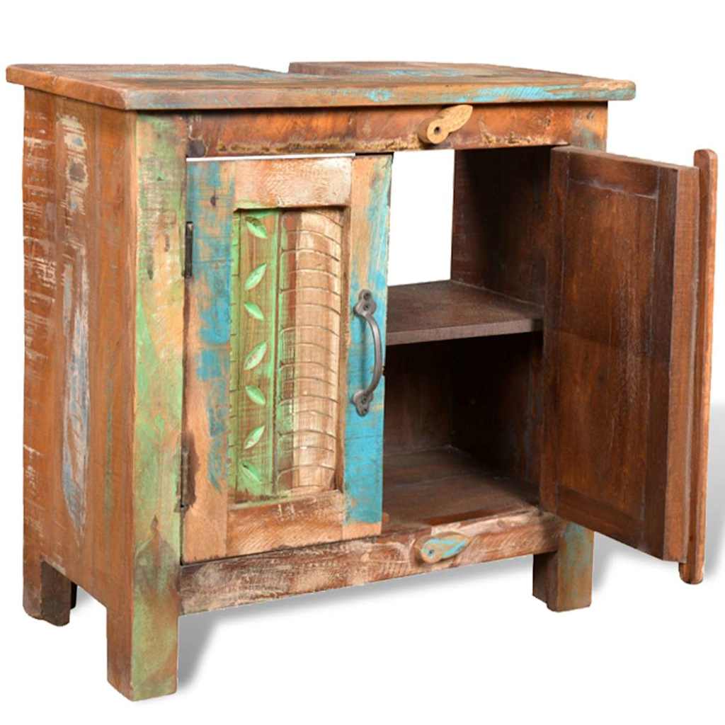 Badkamerset met kast en spiegel massief gerecycled hout is nu te koop bij PeponiXL, paradijselijk wonen!