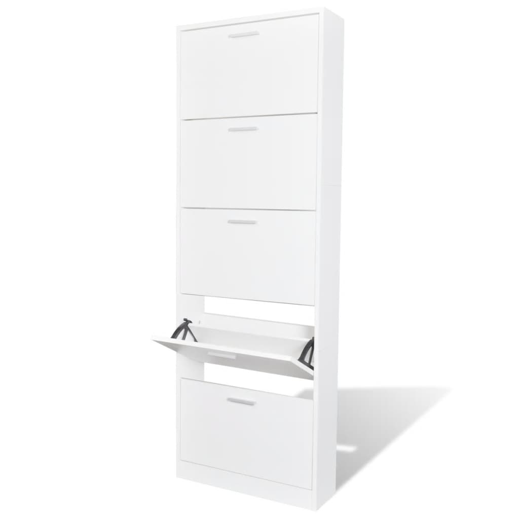 Schoenenkast hout met 5 opbergvakken wit is nu te koop bij PeponiXL, paradijselijk wonen!