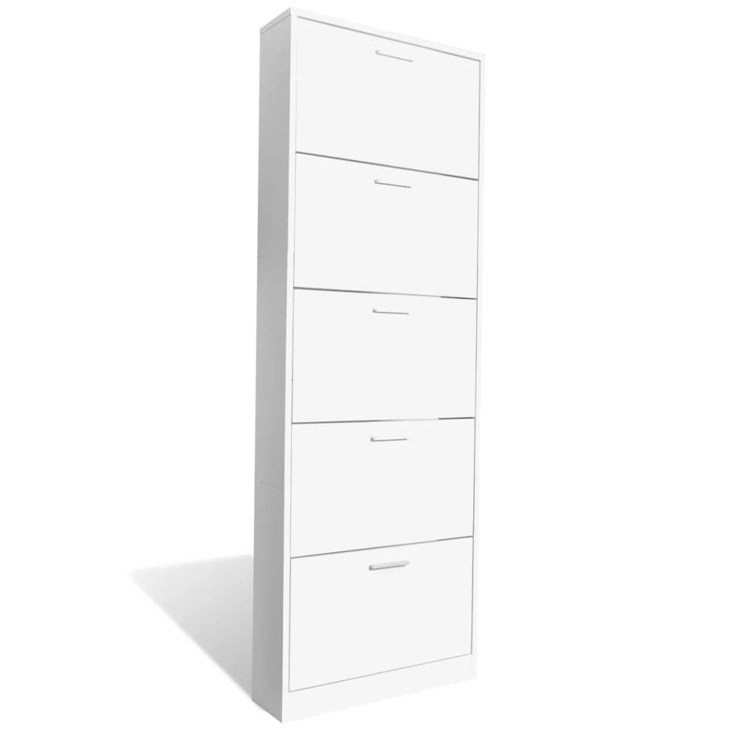 Schoenenkast hout met 5 opbergvakken wit is nu te koop bij PeponiXL, paradijselijk wonen!