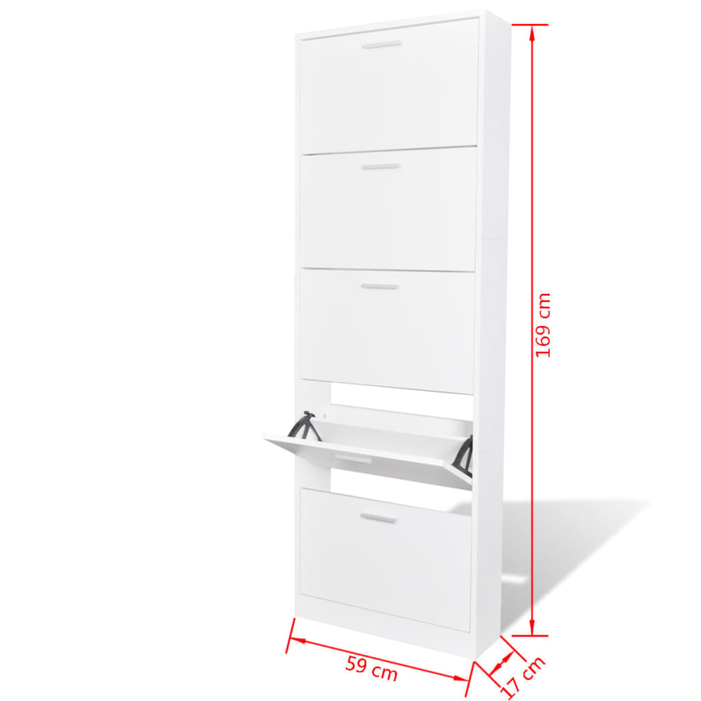 Schoenenkast hout met 5 opbergvakken wit is nu te koop bij PeponiXL, paradijselijk wonen!