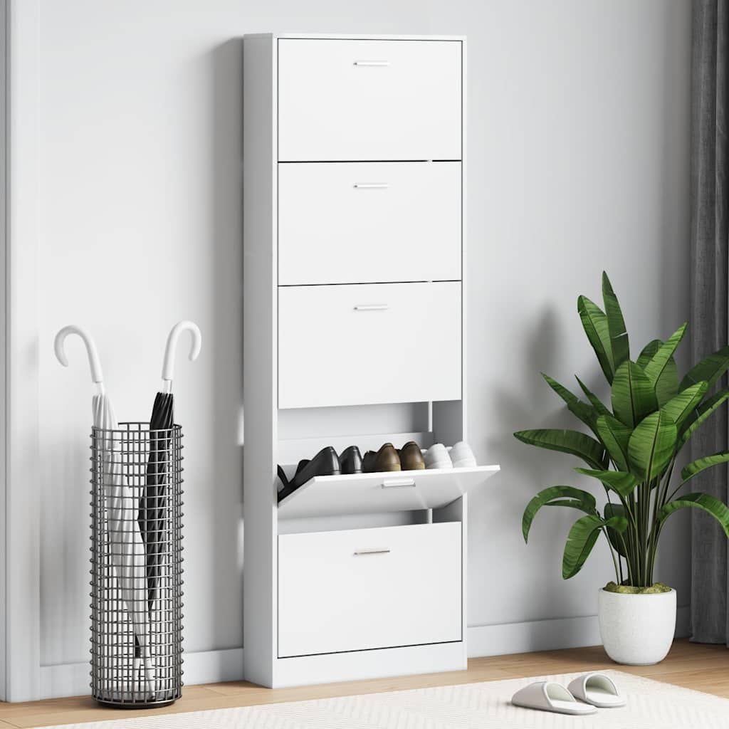Schoenenkast hout met 5 opbergvakken wit is nu te koop bij PeponiXL, paradijselijk wonen!