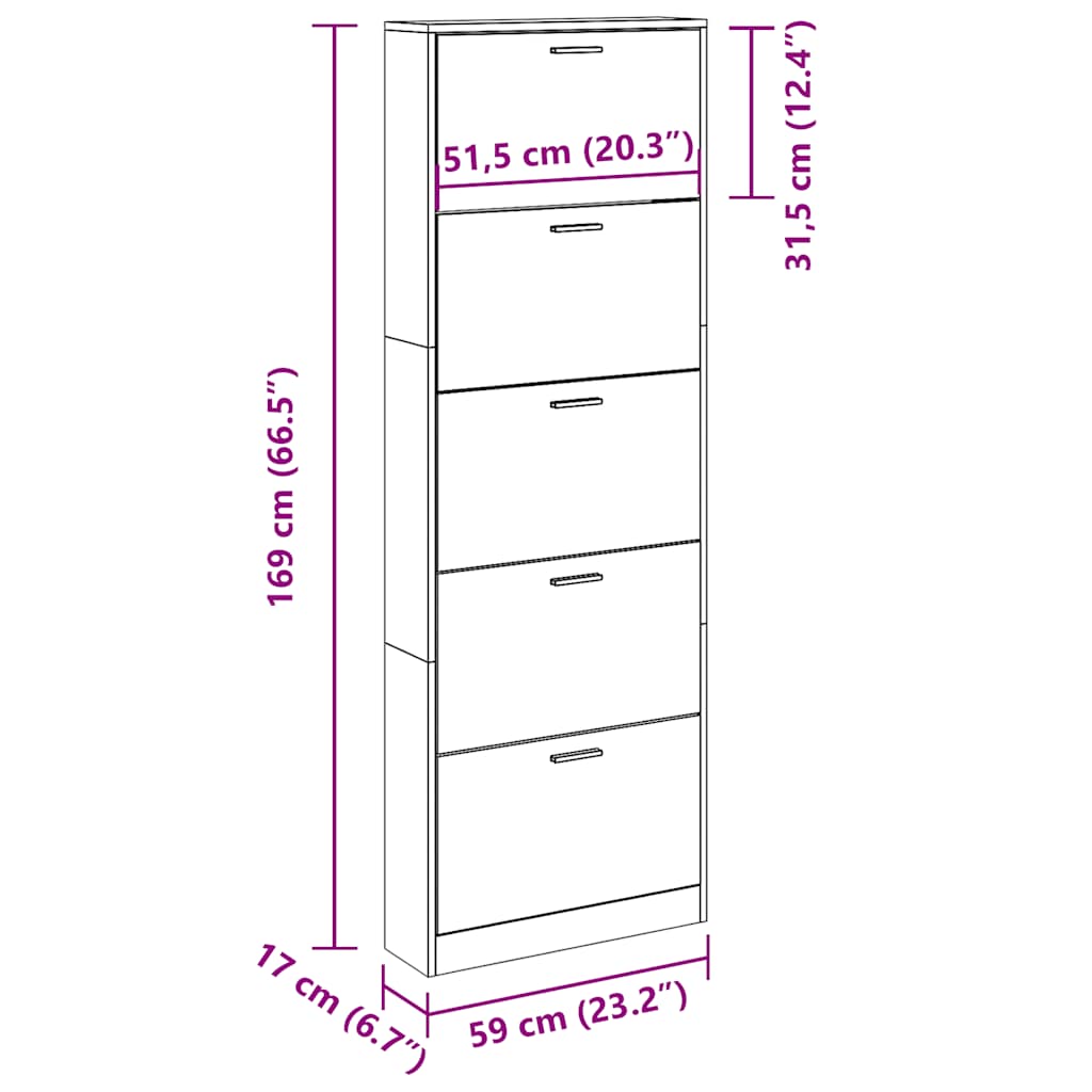Schoenenkast hout met 5 opbergvakken eiken-look is nu te koop bij PeponiXL, paradijselijk wonen!