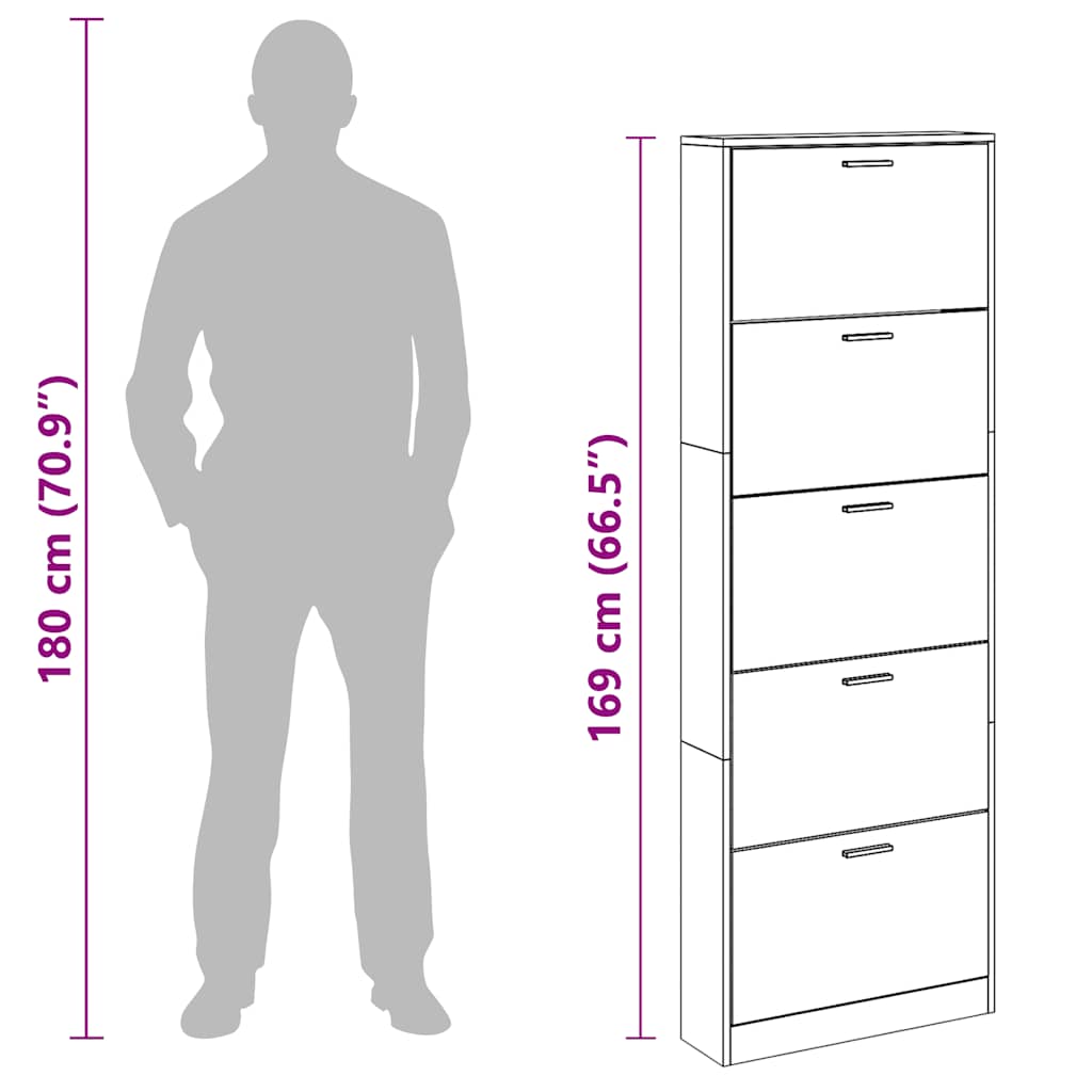 Schoenenkast hout met 5 opbergvakken eiken-look is nu te koop bij PeponiXL, paradijselijk wonen!