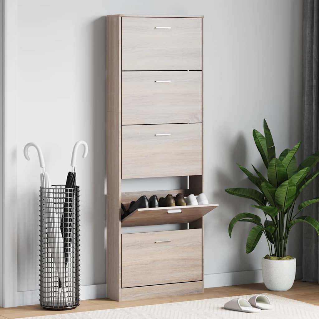 Schoenenkast hout met 5 opbergvakken eiken-look is nu te koop bij PeponiXL, paradijselijk wonen!