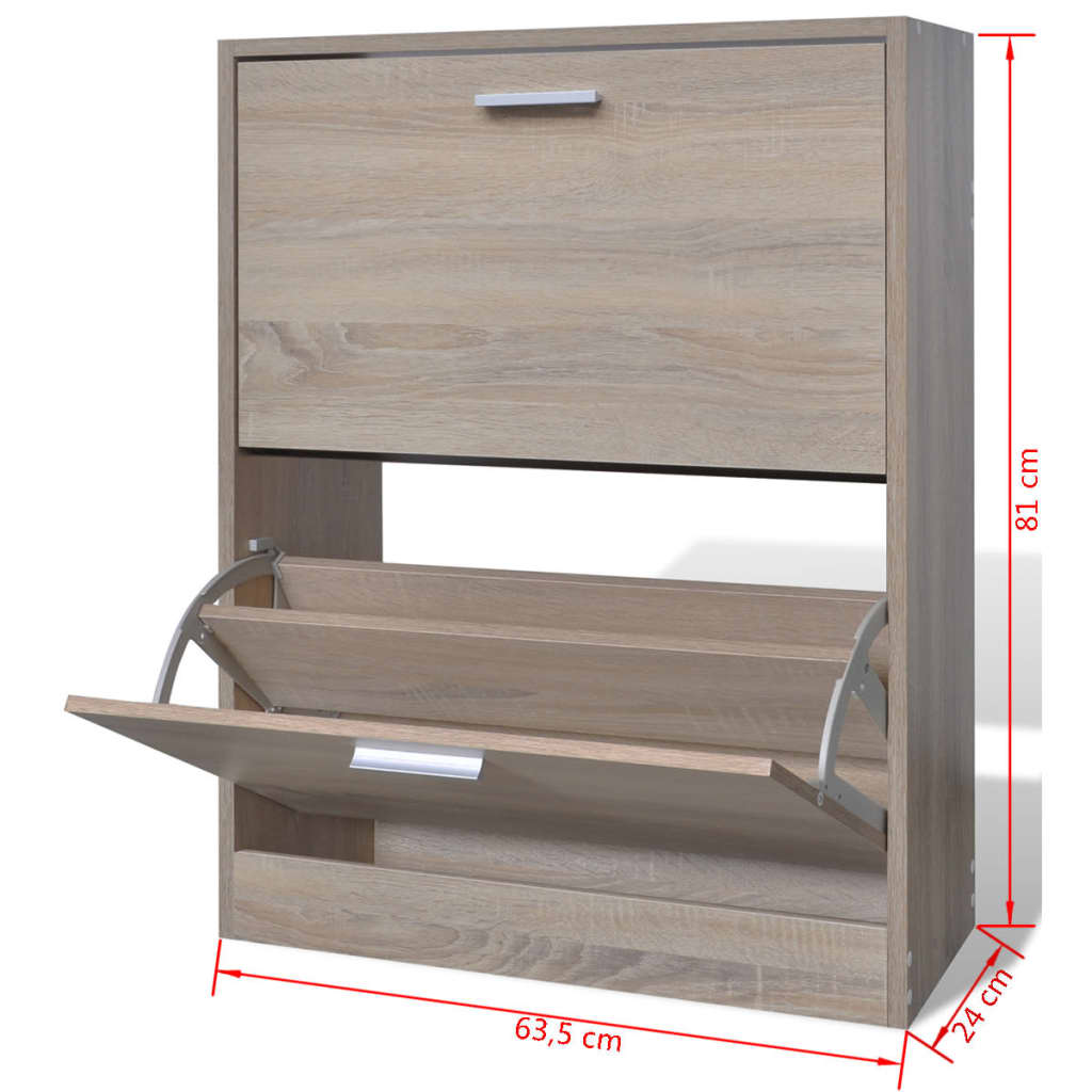 Schoenenkast met 2 vakken eiken-look hout is nu te koop bij PeponiXL, paradijselijk wonen!
