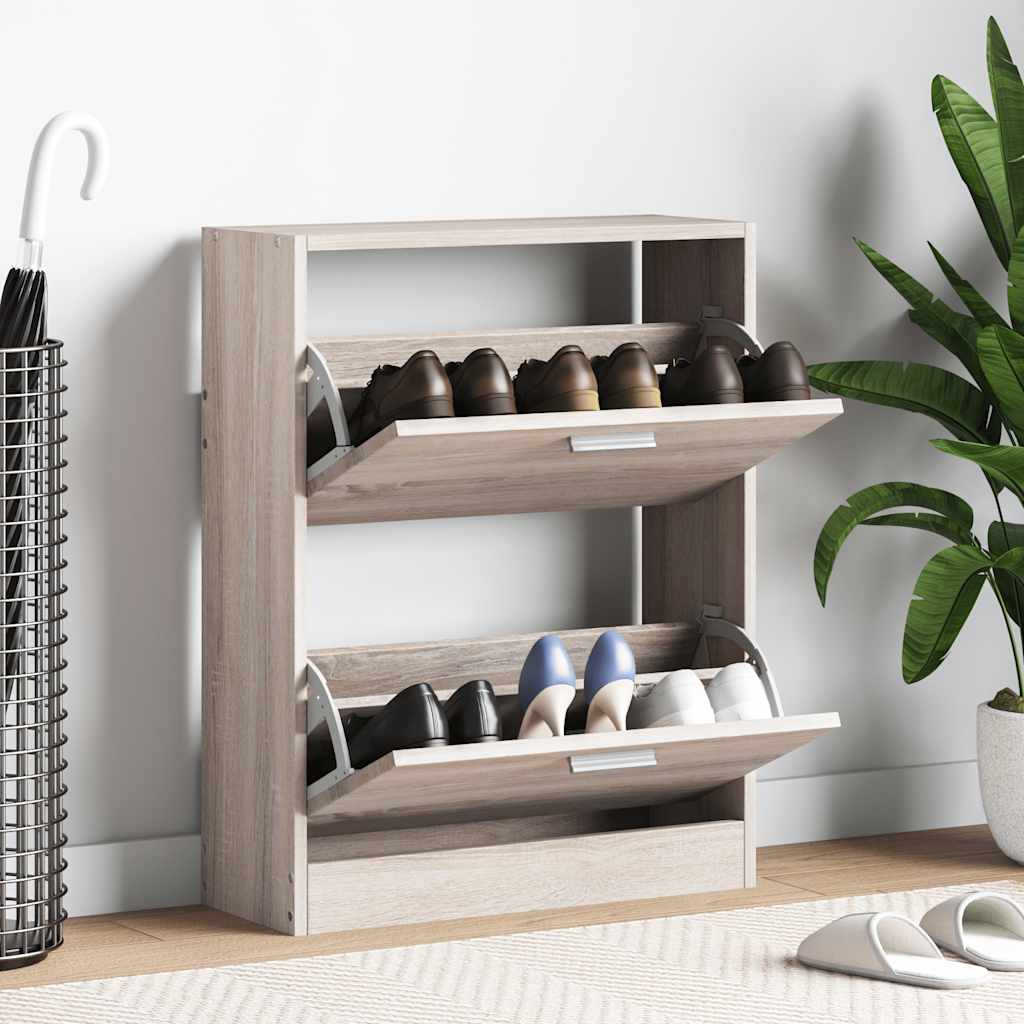 Schoenenkast met 2 vakken eiken-look hout is nu te koop bij PeponiXL, paradijselijk wonen!