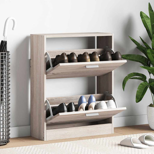 Schoenenkast met 2 vakken eiken-look hout is nu te koop bij PeponiXL, paradijselijk wonen!