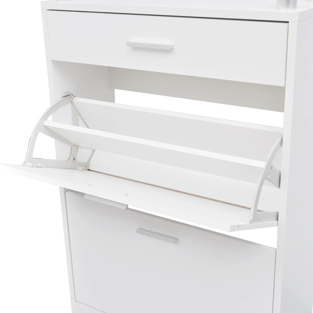 Schoenenkast met lade en glazen schap wit hout is nu te koop bij PeponiXL, paradijselijk wonen!