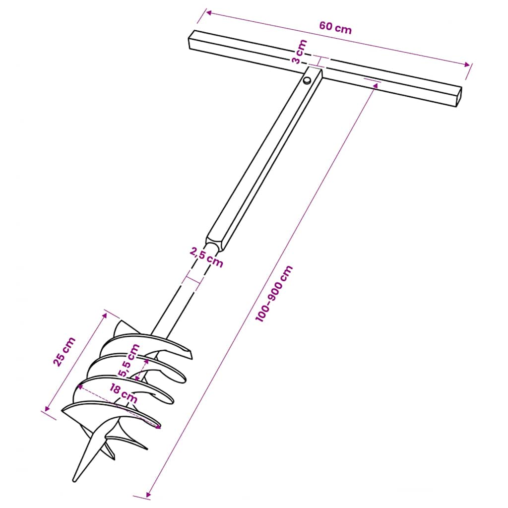 Grondboor met handvat 180 mm en verlengstukken 9 m (staal) is nu te koop bij PeponiXL, paradijselijk wonen!
