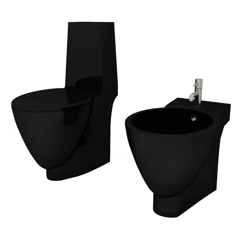 Toilet- en bidetset keramiek zwart is nu te koop bij PeponiXL, paradijselijk wonen!