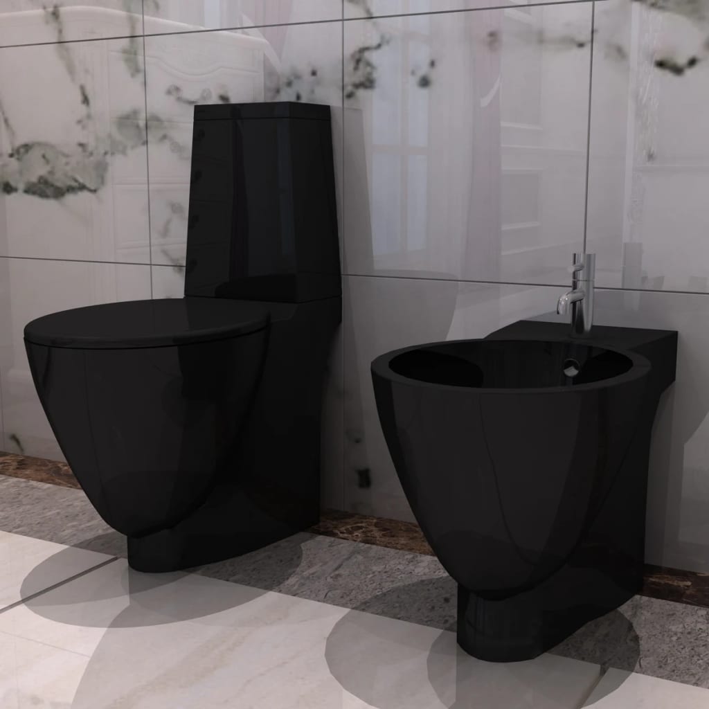 Toilet- en bidetset keramiek zwart is nu te koop bij PeponiXL, paradijselijk wonen!