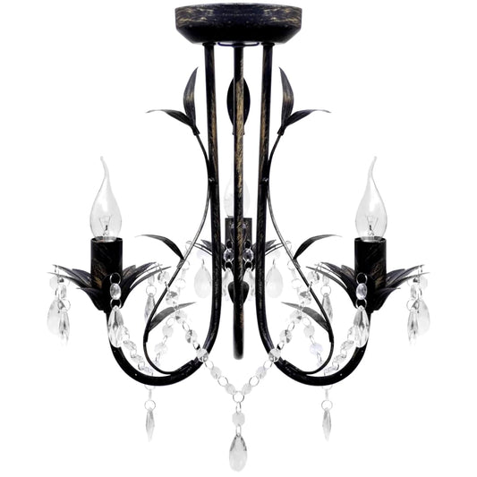 Kroonluchter art nouveau metaal kristallen kralen 3 gloeilampen zwart is nu te koop bij PeponiXL, paradijselijk wonen!