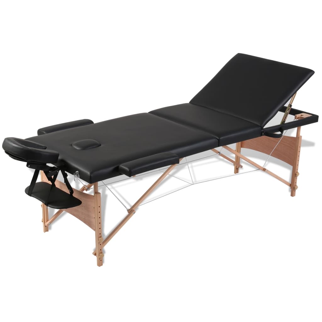 Inklapbare massagetafel 3 zones met houten frame (zwart) is nu te koop bij PeponiXL, paradijselijk wonen!