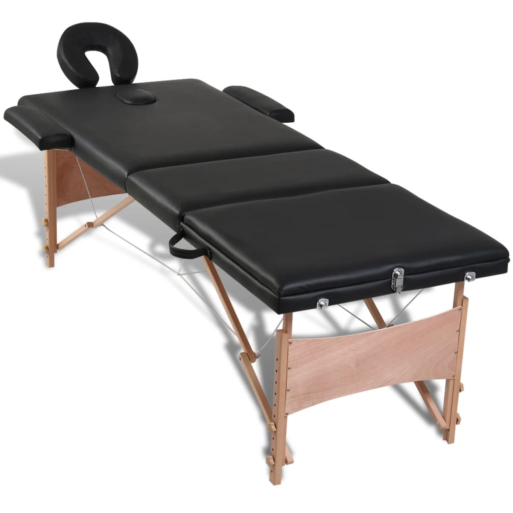 Inklapbare massagetafel 3 zones met houten frame (zwart) is nu te koop bij PeponiXL, paradijselijk wonen!