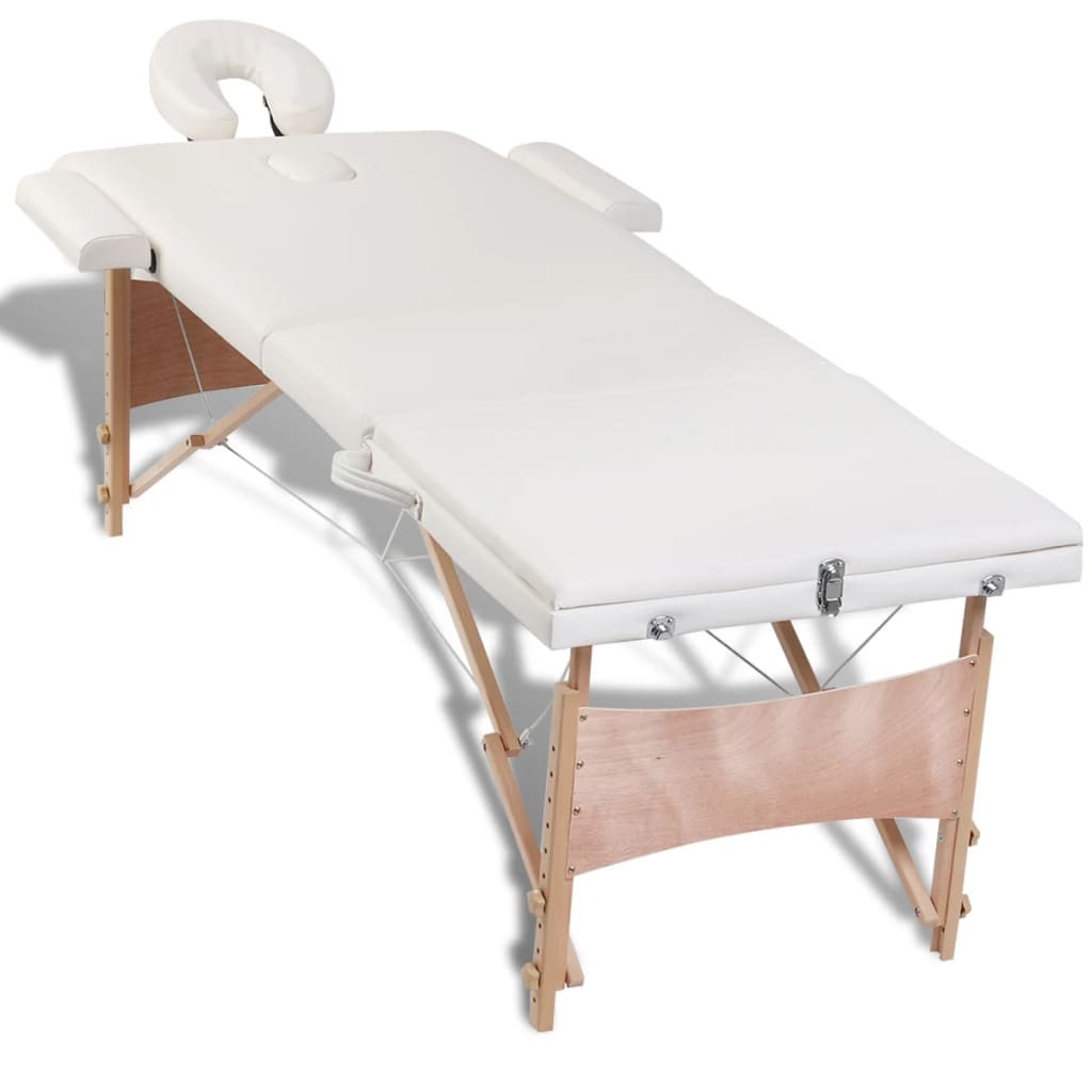 Inklapbare massagetafel 3 zones met houten frame (creme) is nu te koop bij PeponiXL, paradijselijk wonen!
