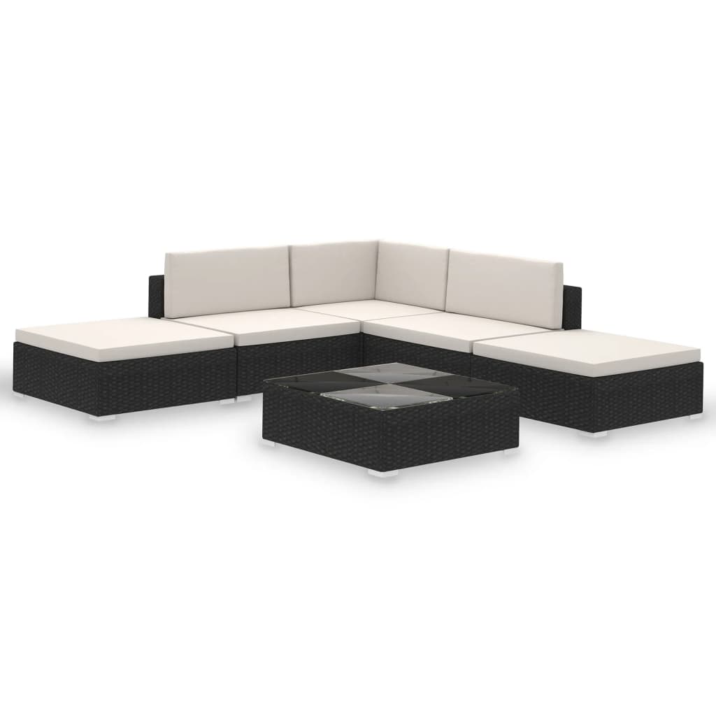 6-delige Loungeset met kussens poly rattan zwart is nu te koop bij PeponiXL, paradijselijk wonen!