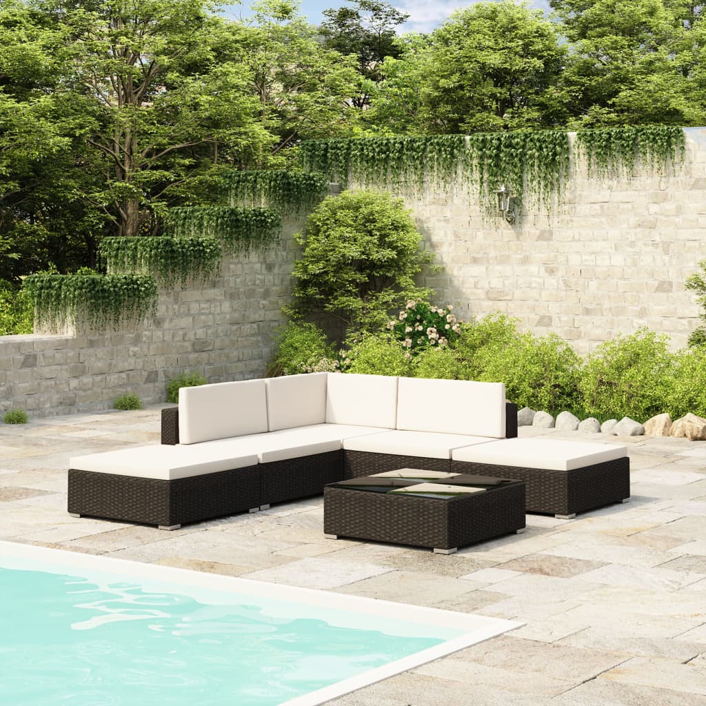 6-delige Loungeset met kussens poly rattan zwart is nu te koop bij PeponiXL, paradijselijk wonen!