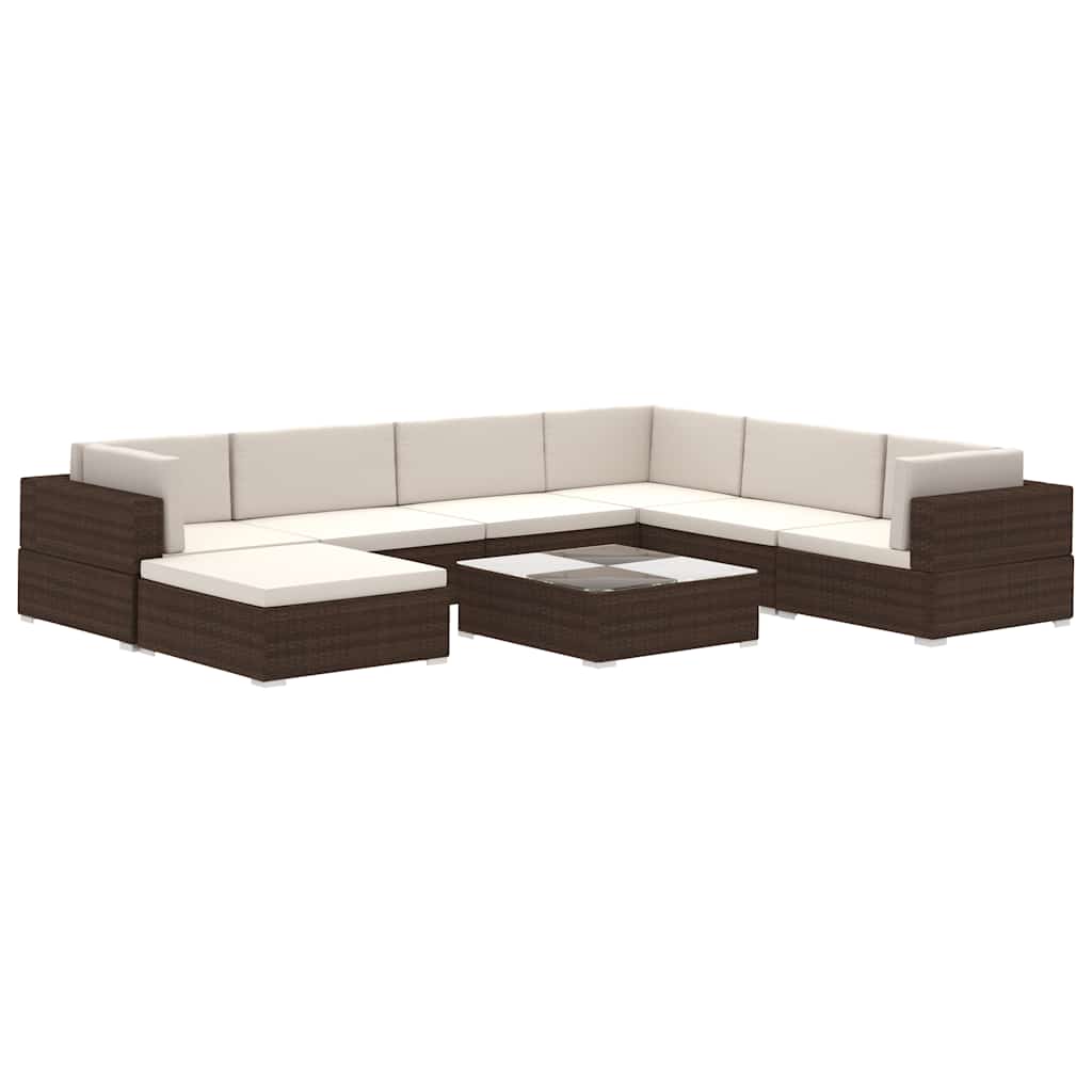 8-delige Loungeset met kussens poly rattan bruin is nu te koop bij PeponiXL, paradijselijk wonen!
