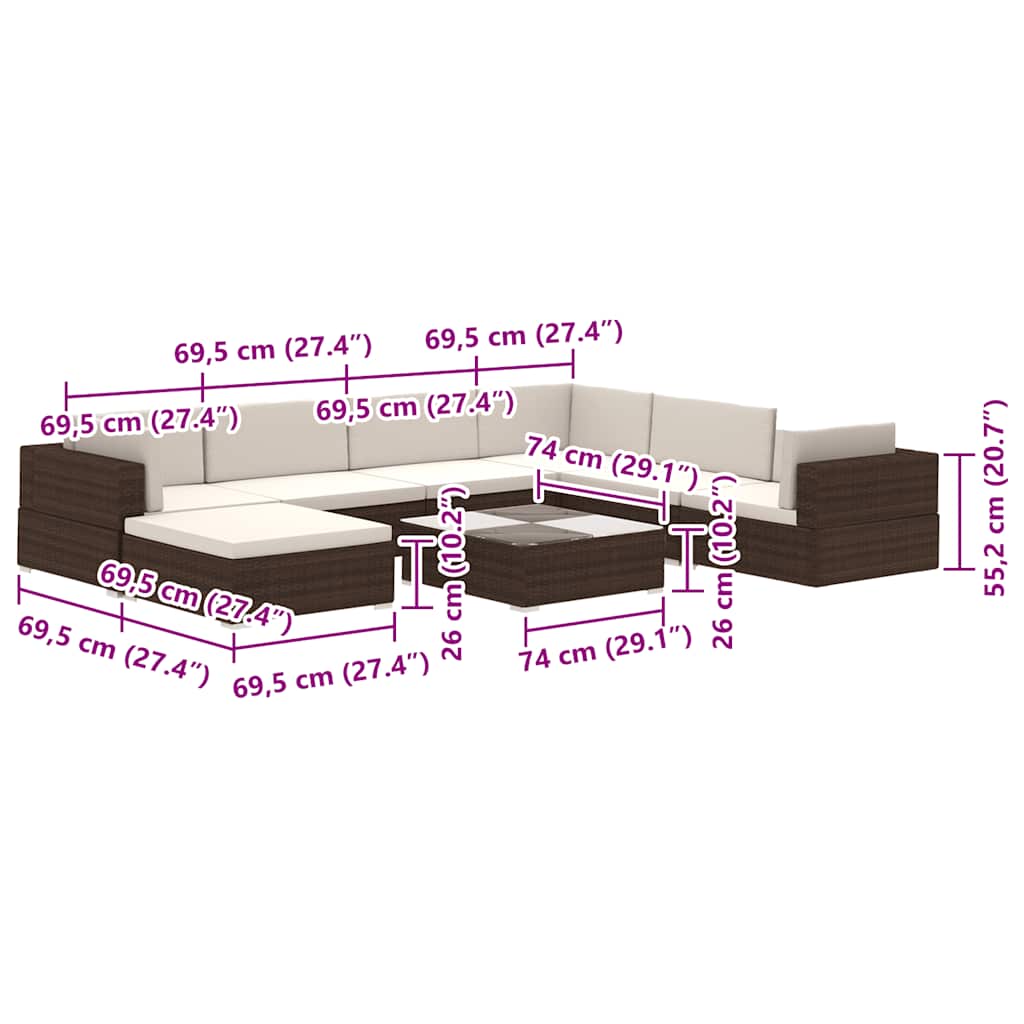 8-delige Loungeset met kussens poly rattan bruin is nu te koop bij PeponiXL, paradijselijk wonen!