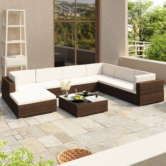 8-delige Loungeset met kussens poly rattan bruin is nu te koop bij PeponiXL, paradijselijk wonen!