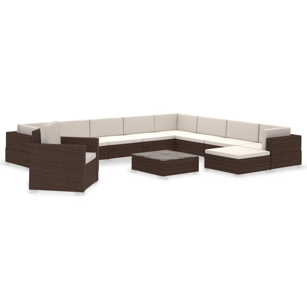 12-delige Loungeset met kussens poly rattan bruin is nu te koop bij PeponiXL, paradijselijk wonen!
