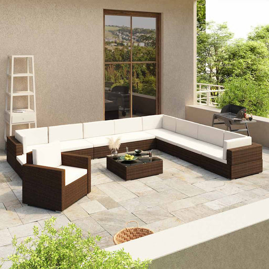 12-delige Loungeset met kussens poly rattan bruin is nu te koop bij PeponiXL, paradijselijk wonen!