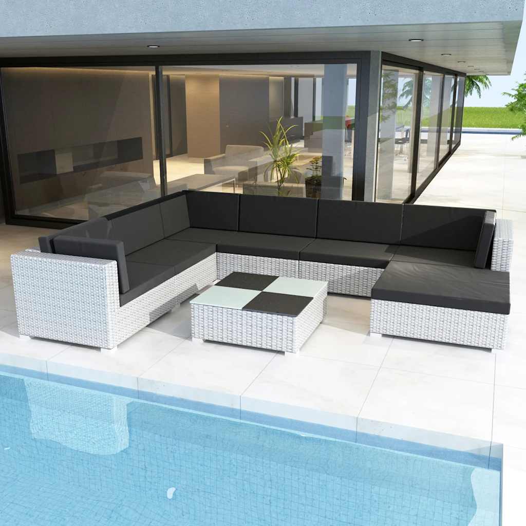 8-delige Loungeset met kussens poly rattan wit is nu te koop bij PeponiXL, paradijselijk wonen!