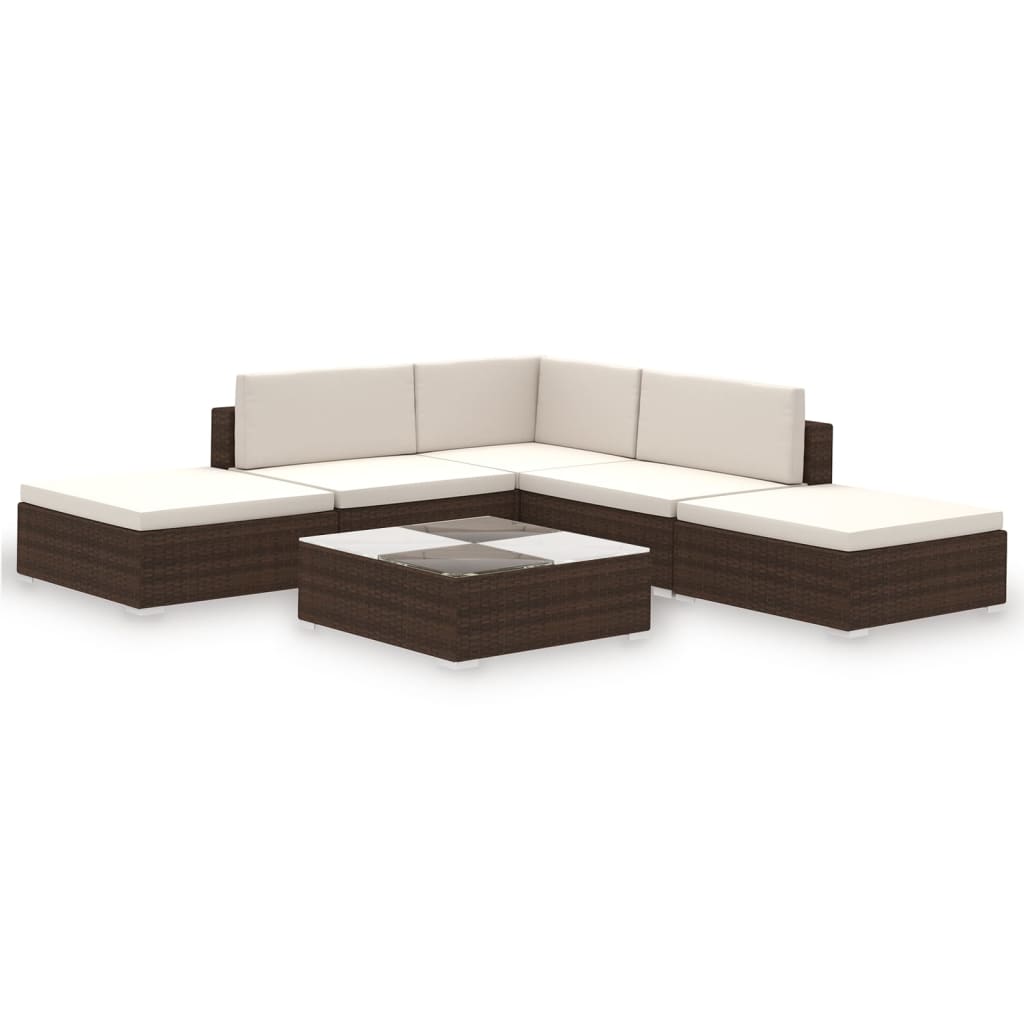 6-delige Loungeset met kussens poly rattan bruin is nu te koop bij PeponiXL, paradijselijk wonen!