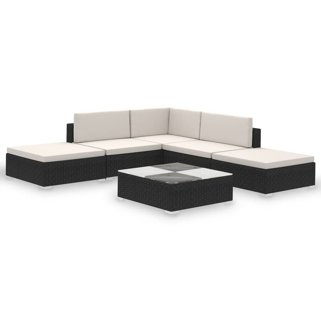 6-delige Loungeset met kussens poly rattan zwart is nu te koop bij PeponiXL, paradijselijk wonen!