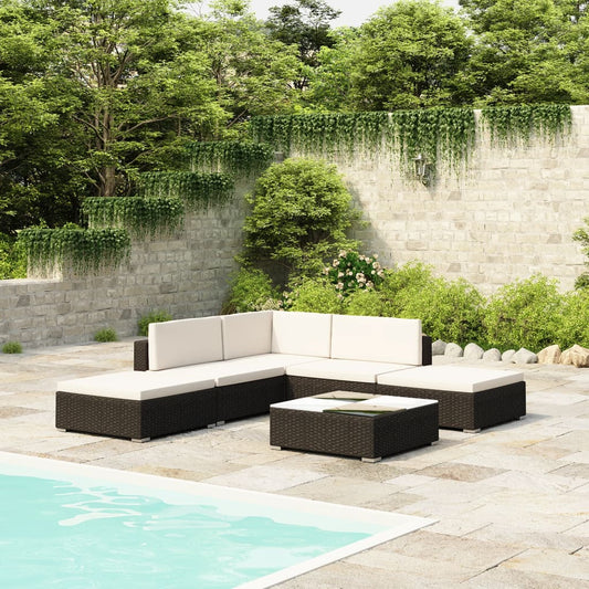 6-delige Loungeset met kussens poly rattan zwart is nu te koop bij PeponiXL, paradijselijk wonen!