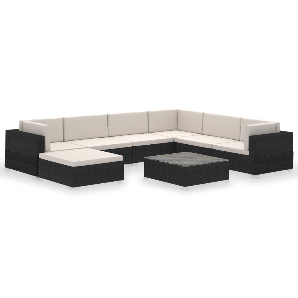 8-delige Loungeset met kussens poly rattan zwart is nu te koop bij PeponiXL, paradijselijk wonen!