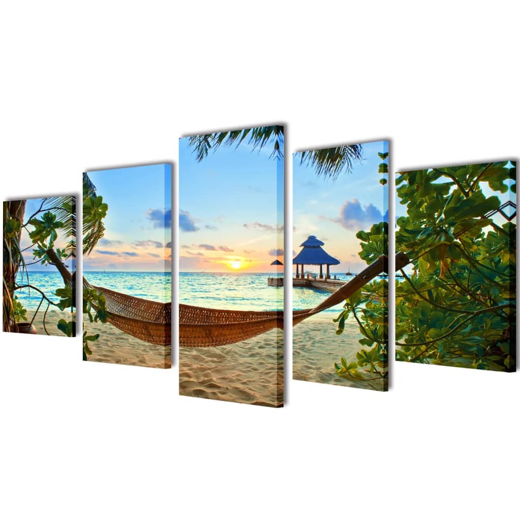 Canvas muurdruk set zandstrand met hangmat 200 x 100 cm is nu te koop bij PeponiXL, paradijselijk wonen!