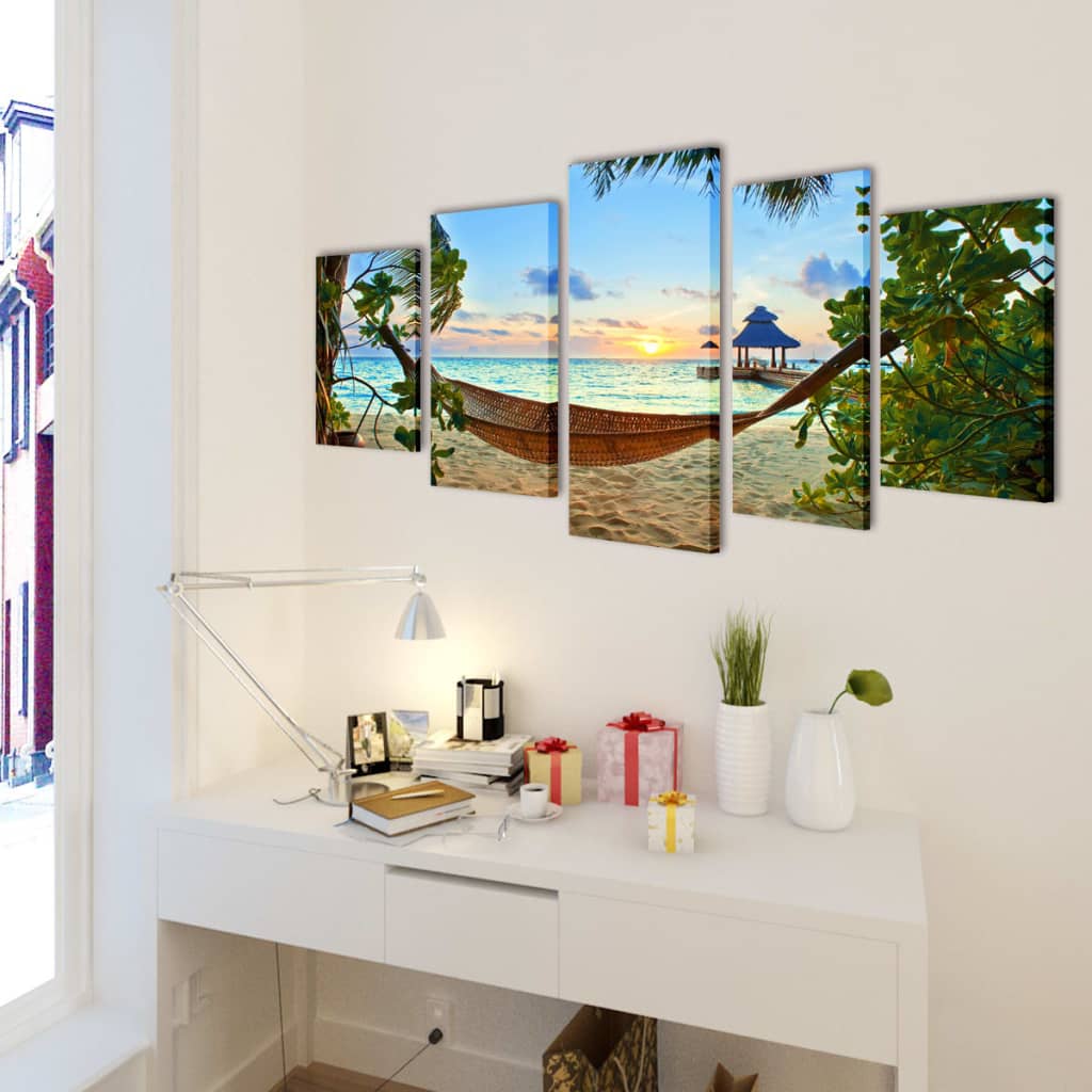 Canvas muurdruk set zandstrand met hangmat 200 x 100 cm is nu te koop bij PeponiXL, paradijselijk wonen!