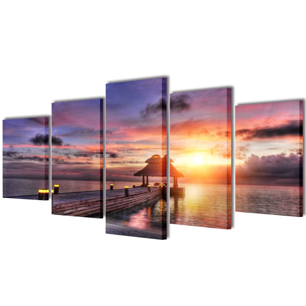 Canvas muurdruk set zandstrand met paviljoen 100 x 50 cm is nu te koop bij PeponiXL, paradijselijk wonen!