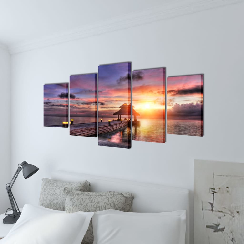 Canvas muurdruk set zandstrand met paviljoen 100 x 50 cm is nu te koop bij PeponiXL, paradijselijk wonen!